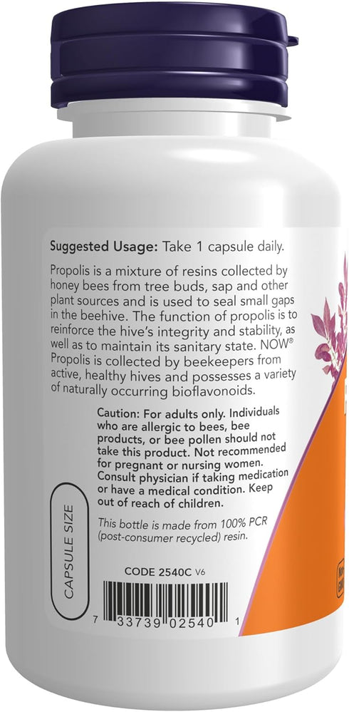 NOW Supplements Propolis 100 Veg Capsules, 1,500 mg with 5:1 Concentrate, Natural Bee Product