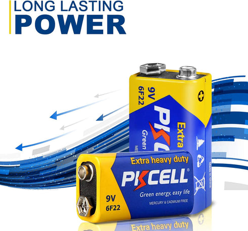 PKCELL 9V Carbon Zinc Battery for Smoke Detectors, Ultra Long-Lasting 6F22 Battery.