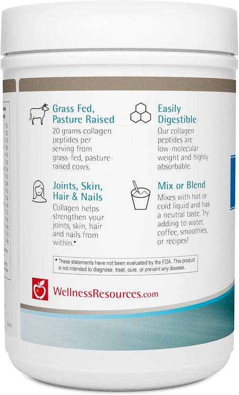 Wellness Resources Collagen Peptides, 100% Collagen Protein, Hydrolyzed Type I and III, Unflavored (500g)