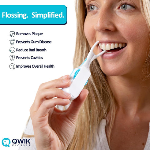 QWIK Dental Flosser | Click-to-Use, Reusable & Refillable | Pre-Loaded Floss with Travel Cover | Easy Flossing