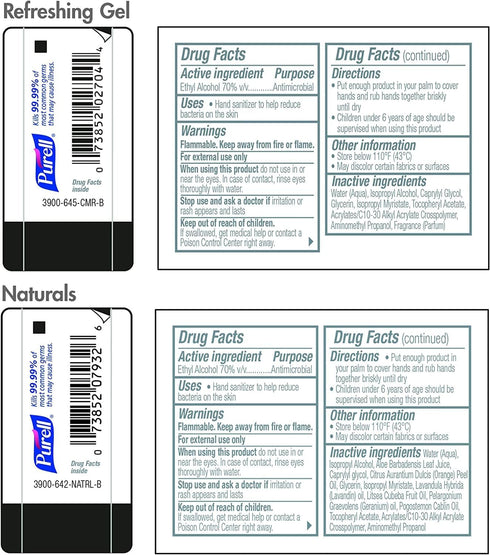 Pack, 1 Oz (Pack 8) 3900-09-ECSC Purell Advanced Hand Sanitizer Variety Naturals and Refreshing Gel, Fl Travel Size