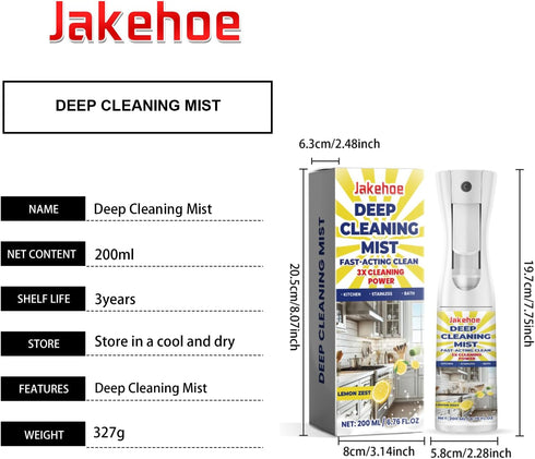 JAKEHOE 200ml, 3X Deep Cleaning Mist, Lemon Zest, Fast-Acting Kitchen and Bath Cleaner, Cleaning Power