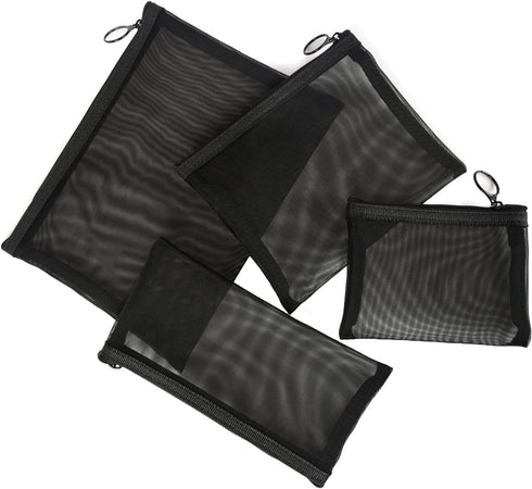Patu Zipper Mesh Bags, Pack of 4 (S/M/L & Long Pouch) for Beauty Makeup Cosmetic Accessories Organizer