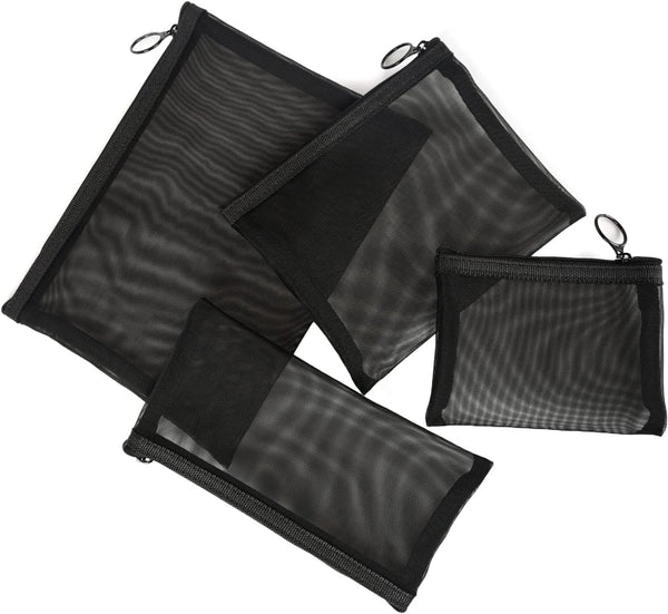 Patu Zipper Mesh Bags, Pack of 4 (S/M/L & Long Pouch) for Beauty Makeup Cosmetic Accessories Organizer