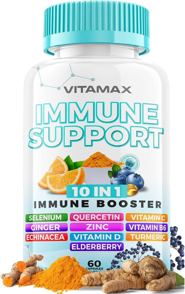 10-in-1 Immune System Support Booster - Elderberry, D3, Selenium, Quercetin, Zinc, Vitamin C & More - 60 Count