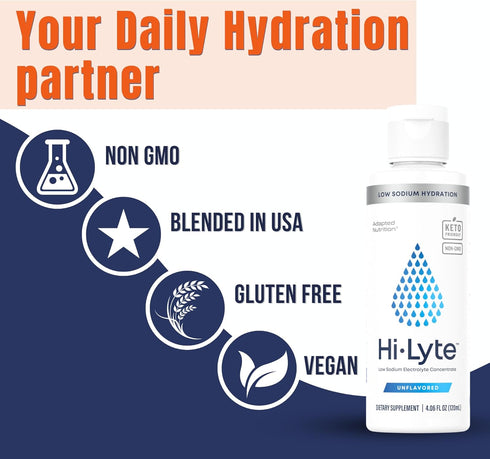 Hi-Lyte Low Sodium Liquid Electrolyte Supplement, 48 Servings | Magnesium, Potassium, Zinc | Unflavored Mineral Taste