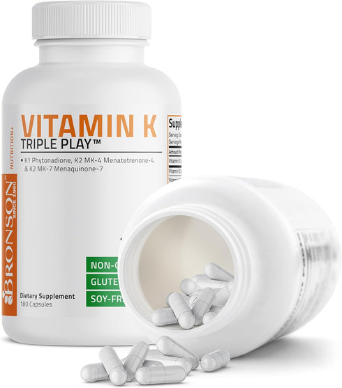 K2 MK7 K2 MK4 K1) 180 Vitamin K Triple Play (Vitamin / Vitamin / Vitamin Full Spectrum Complex Vitamin K Supplement