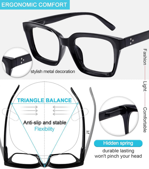 MARE AZZURO 2 Pairs Stylish Oversized Reading Glasses for Women, 1.0 1.5 2.0 2.5 3.0 3.5 (Black, 1.00)