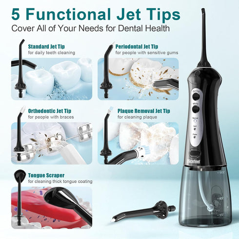 Nicefeel Water Dental Flosser - Portable Oral Irrigator, 3 Modes, 300ML Tank, IPX7 Waterproof, for Tonsil Stone