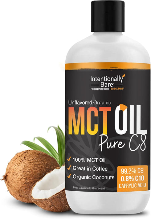 Intentionally Bare Pure C8 MCT Oil Organic - Brain Octane C8 MCT Oil for Keto and Vegan Diet