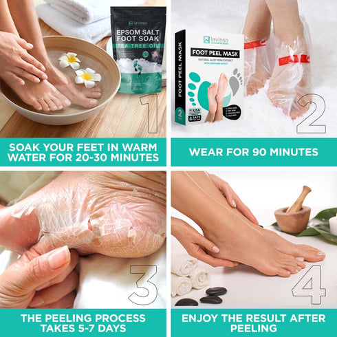 Lavinso Foot Peel Mask for Dry Cracked Feet, 2 Pack Peeling Mask for Soft Baby Feet, Original Scent