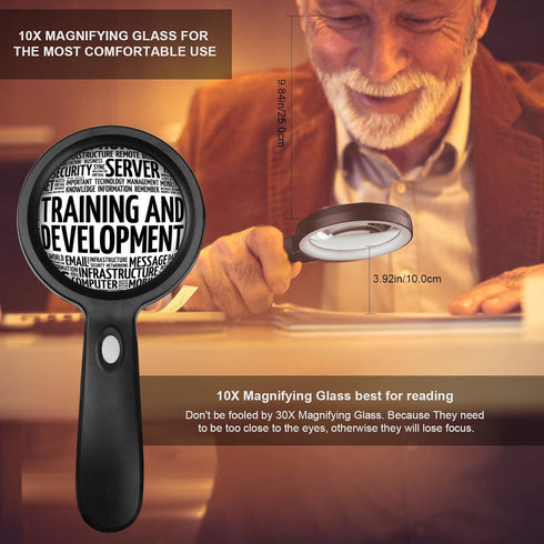 Magnifying Glass with Light, 10X Handheld Large Magnifier with 12 LED Illuminated Light for Reading, Inspection, Jewelry
