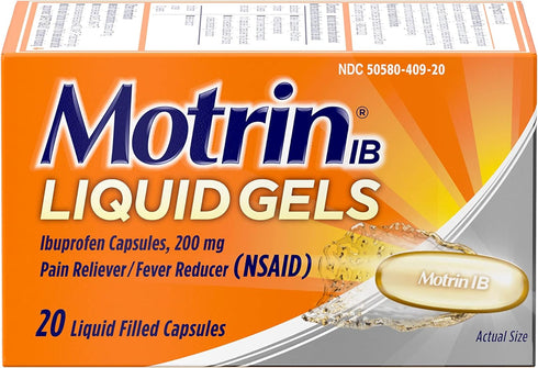 Motrin IB Liquid Gels, Ibuprofen 200 mg, Pain Reliever & Fever Reducer, 20 Ct