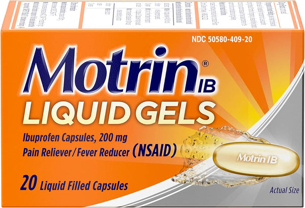 Motrin IB Liquid Gels, Ibuprofen 200 mg, Pain Reliever & Fever Reducer, 20 Ct