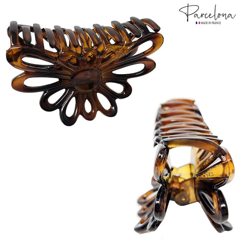 Parcelona French Plume 3" Celluloid Hair Claw, No Slip Grip, Durable Styling Women Hair Accessories, Tortoise Shell