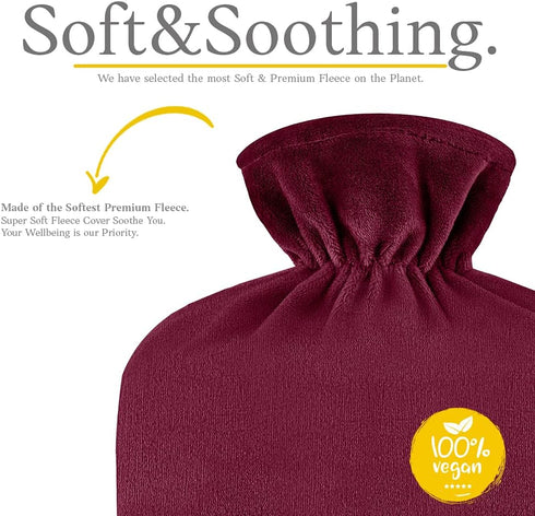 Qomfor 1.8L Cozy Hot Water Bottle with Soft Fleece Cover - Large - Premium Hot Water Bag for Pain Relief, Period