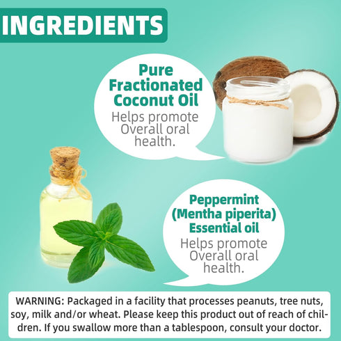 Coconut Pulling Oil 2Pack, Mint Oil Pulling Mouthwash with Tongue Scraper for Teeth Whitening and Fresh Breath