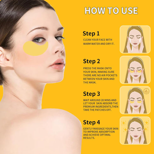 24K Gold Eye Masks for Dark Circles & Puffiness - 70PCS Under Eye Patches with Caffeine, Hyaluronic Acid, Peptides