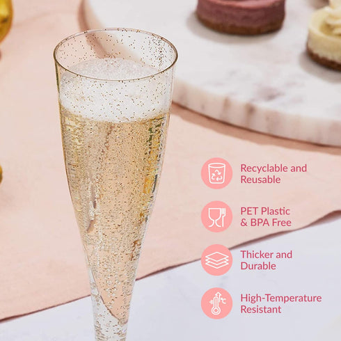 Prestee 24 Plastic Champagne Flutes, Gold Disposable Mimosa Flute for Party Supplies, Wedding, Shower