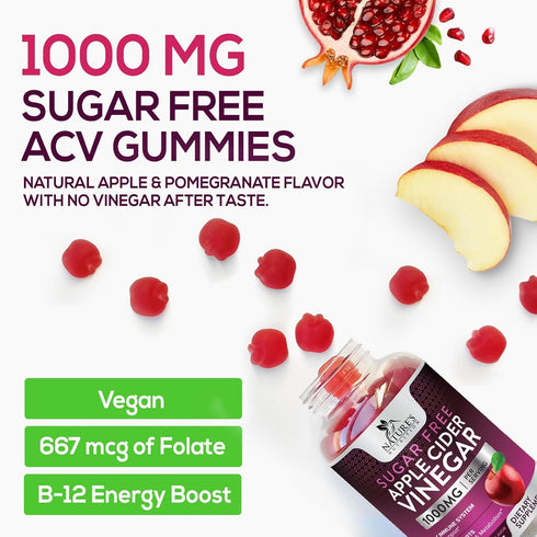 Nature's Nutrition Apple Vinegar Gummy for Weight Loss 1000mg - Vegan ACV Gummies for Detox & Cleanse, 60 Gummies