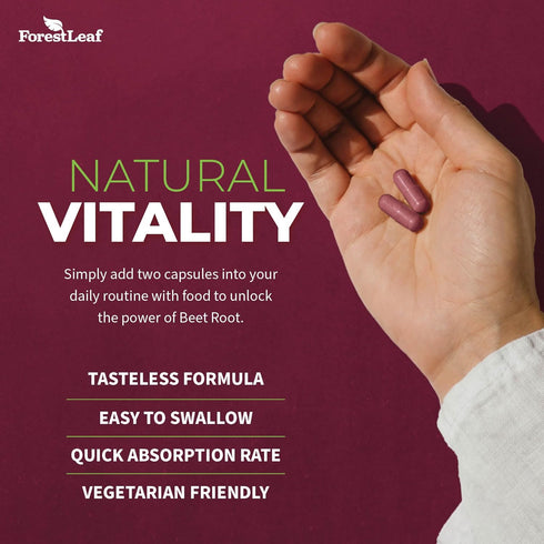 ForestLeaf Beet Root Capsules, 1000mg 20:1 Extract with Ginger and Grape Seed, Supports Blood Flow and Energy (120
