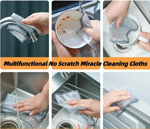 2024 New Cleaning Sponges Multipurpose Wire Miracle Cleaning Cloths, 6 Pack Wire Dishwashing Rags for Non-Stick Cookware, Kitchen, Sinks, Scrubs & Cleans for Dishes, Easy Rinsing by AMOYE