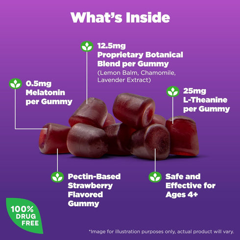 Natrol Kids Sleep+ Calm - Melatonin and L-Theanine Sleep Gummies for Kids, 60 Strawberry-Flavored Gummies