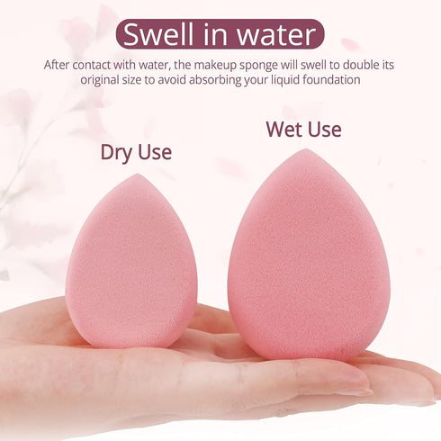 BEAKEY Flat Duo Makeup Sponge Set of 6 - Super Soft 0 Latex Blending Sponge for Flawless Application, Pink