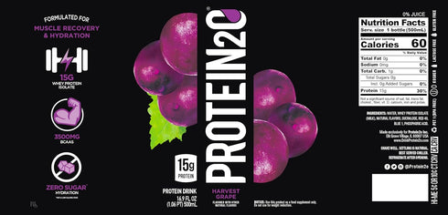 Protein2o 15g Whey Protein Isolate Infused Water, Sugar Free, Harvest Grape, 16.9 oz Bottle (Pack of 12)