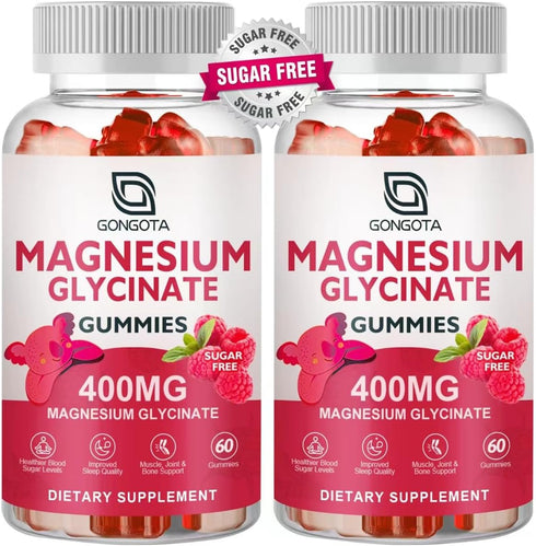 Magnesium Glycinate Gummies 400 mg with 100 mg Magnesium L-Threonate, Supports Calm, Sleep, Memory, 120 Gummies