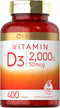 Carlyle Vitamin D3 2000IU Softgels, 400 Count, Non-GMO, Gluten Free Formula, 50 mcg, Vitamin D Supplement