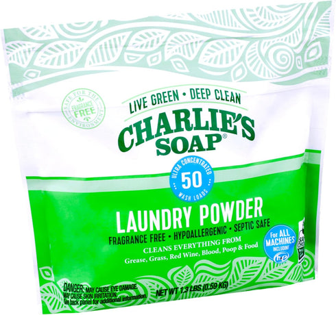 Charlie’s Soap Laundry Powder, 50 Loads (1 Pack) | Hypoallergenic, Eco-Friendly Deep Cleaning Washing Powder