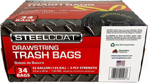 Large Drawstring Trash Bags, 33-gallon, 34-count, Diamond Flex Premium Stretch, 1.05-mil, Black