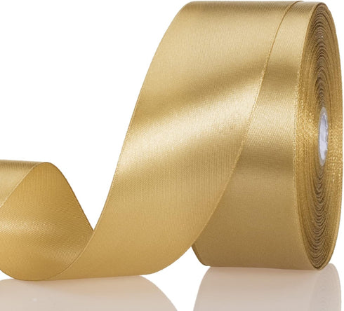 1 1/2 Inch Champagne Gold Solid Satin Ribbon, 50 Yards Craft Fabric for Gift Wrapping & Wedding Party Decoration