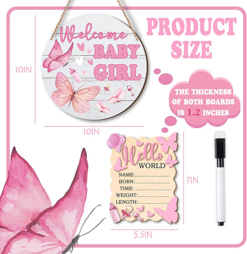 MUZRUYOU Set, Baby Announcement Sign, "Hello World" and "Welcome Baby Girl" Wood Perfect for Hospital Birth Photos