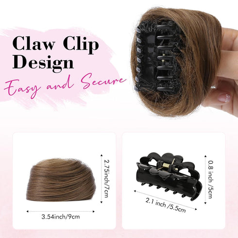 REECHO Mini Claw Clip Hair Bun Extensions, 2 PCS Messy & Cat Ears Wig Accessory for Women and Girls, Light Chocolate