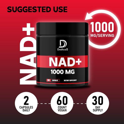 NAD+ Supplement 1000 mg - Pure NAD Supplement for Energy and DNA Repair, 60 Capsules