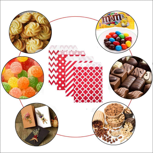 KEYYOOMY 100 Pcs Red Candy Buffet Bags - Small Polka Dot Paper Treat Bags for Parties