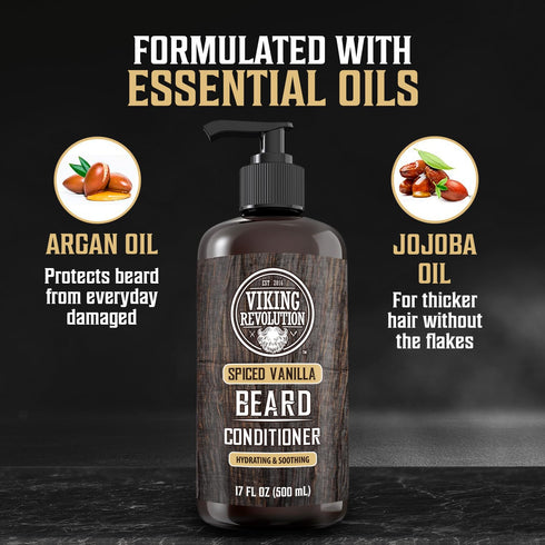 Viking Revolution Spiced Vanilla Beard Conditioner for Men, Natural Beard Softener with Argan Oil, 17oz