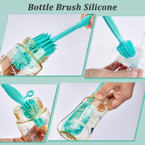Double Sided Cleaning Brush, Soft Kitchen Scrub Brush, Reusable Silicone Bottle Cleaning Brush with Long Handle