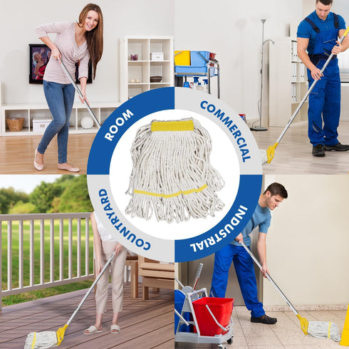 KULED Heavy Duty Industrial Mop | Commercial Mop with Long Handle | Cotton Mop with 2 Mop Heads for Floor Cleaning