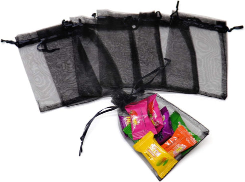 50Pcs Black Organza Bags 3x4 inch - Small Jewelry Drawstring Mesh Gift Bags for Wedding Party Favors