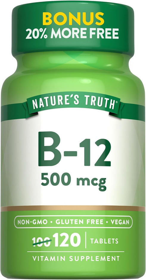 Nature's Truth B12 Vitamin | 500 mcg | 120 Tablets | Vegetarian, Non-GMO & Gluten Free Supplement