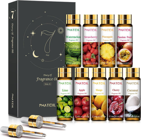 9PCS Fruity Essential Oils Gift Set - 10ml/0.33fl.oz Fragrance Oils for Soap, DIY Candle, Bath Bombs, Diffusers