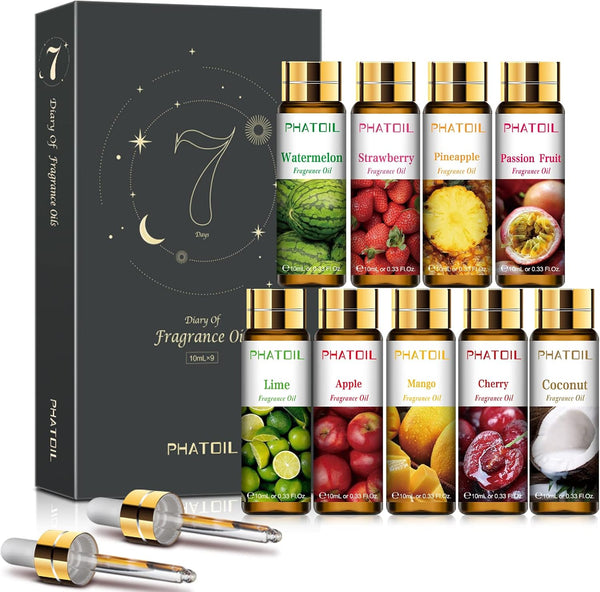 9PCS Fruity Essential Oils Gift Set - 10ml/0.33fl.oz Fragrance Oils for Soap, DIY Candle, Bath Bombs, Diffusers