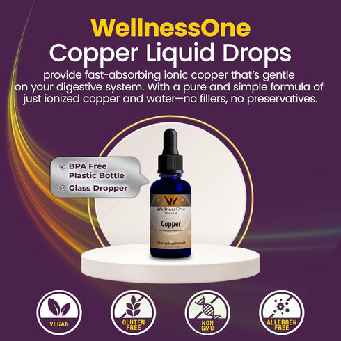 WellnessOne Liquid Copper Supplements, Bone Health & Immune Support, 1.67 fl oz