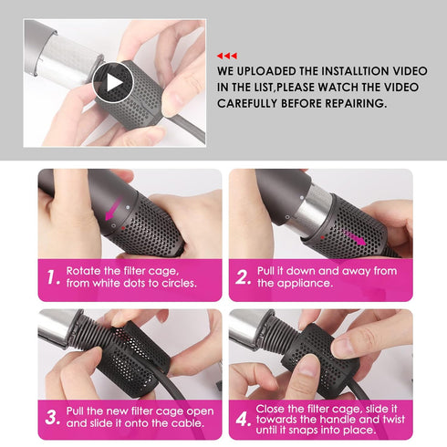 Upgraded Hair Dryer Filter Replacement: For Dyson Supersonic HD01 HD03 HD08 Models, Outer Filter with Cleaning Brush