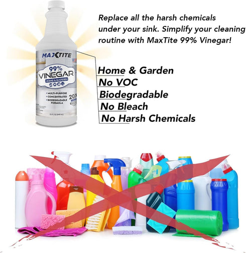 MAXTITE 99% (4 Pack 32 oz 100% Maximum Strength Vinegar for Home & Garden Cleaning of Bottles) - Natural Cleaning