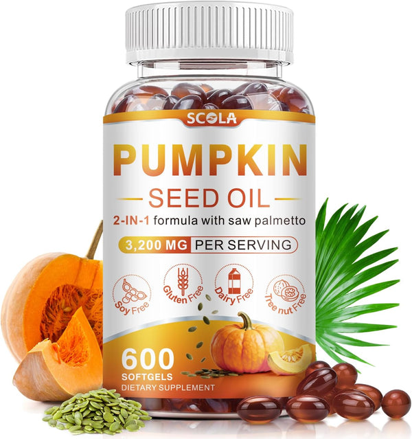 SCOLA Pumpkin Seed Oil with Saw Palmetto,3200mg/Serving,Cold-Pressed with Essential Fatty Acids &