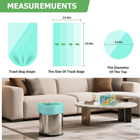 heihaily 6 100 Count Gallon Trash Bags Compostable Green - Medium Garbage Bags Strong Thick Bulk Biodegradable